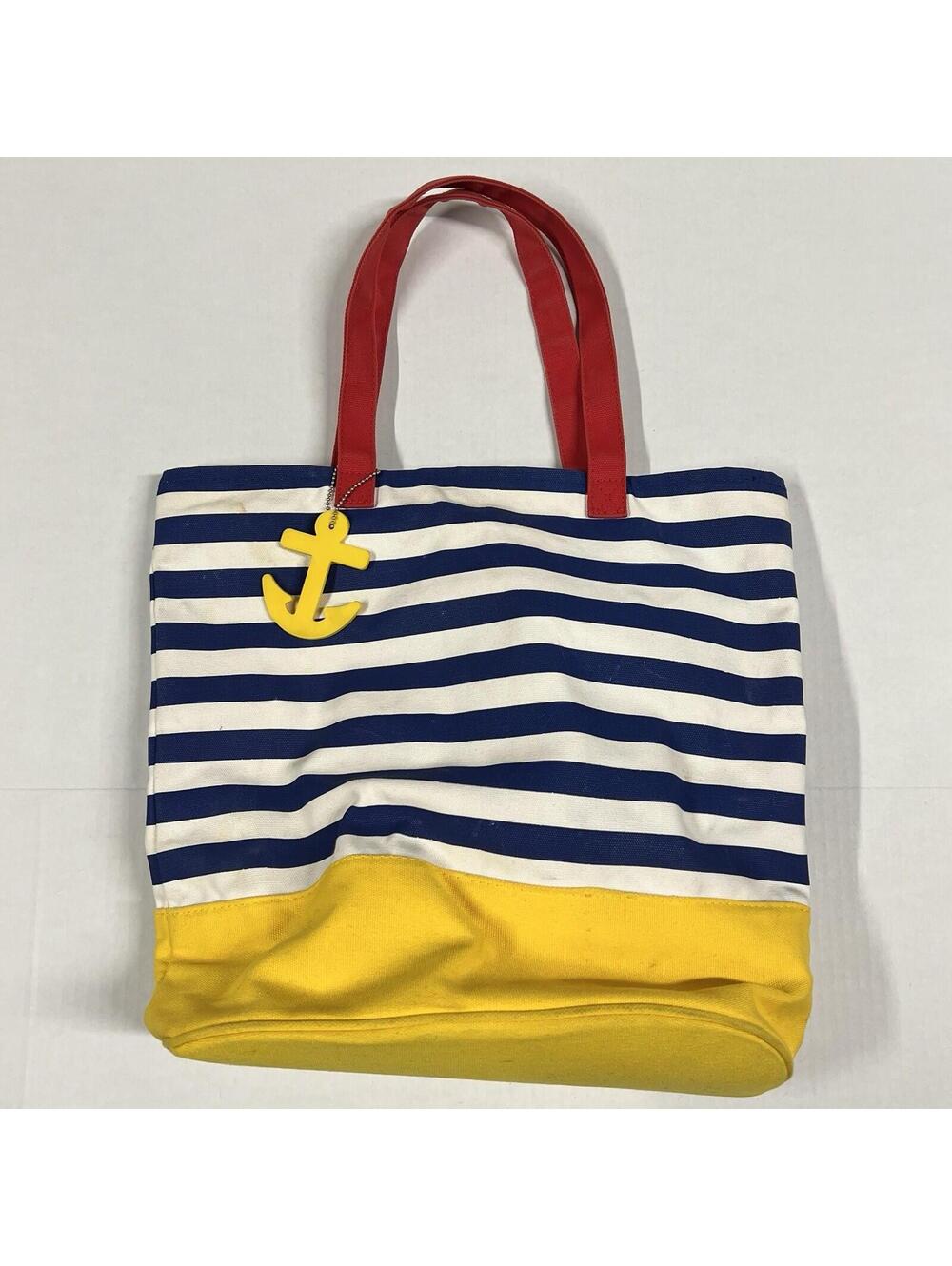Nautical Primary Stripe Canvas Book Beach Bag Tote Punctuate Barnes Noble STAINS